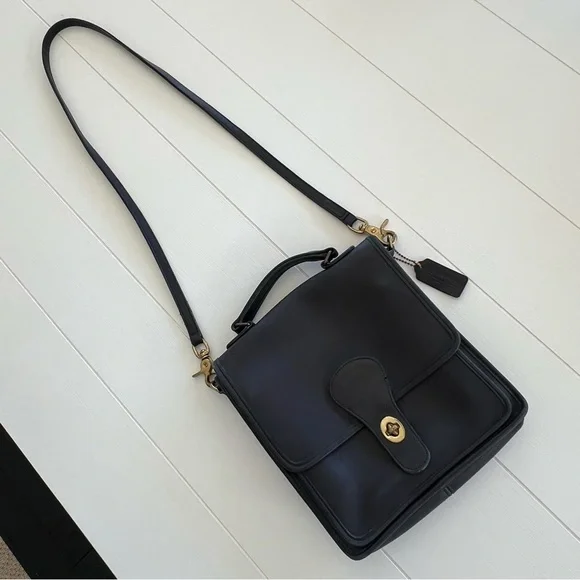 Vintage Coach Leather Bag Crossbody Satchel Purse Turnlock Flap Black 0260-301 - Picture 6 of 17